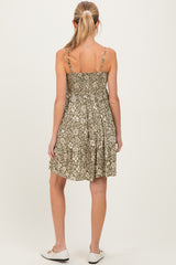 Olive Floral Smocked Sleeveless Maternity Mini Dress