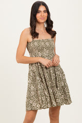 Olive Floral Smocked Sleeveless Mini Dress