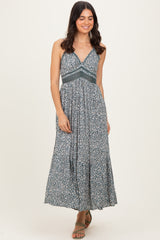 Olive Floral Lace Detail Strappy Maxi Dress