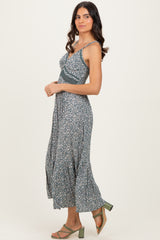 Olive Floral Lace Detail Strappy Maxi Dress