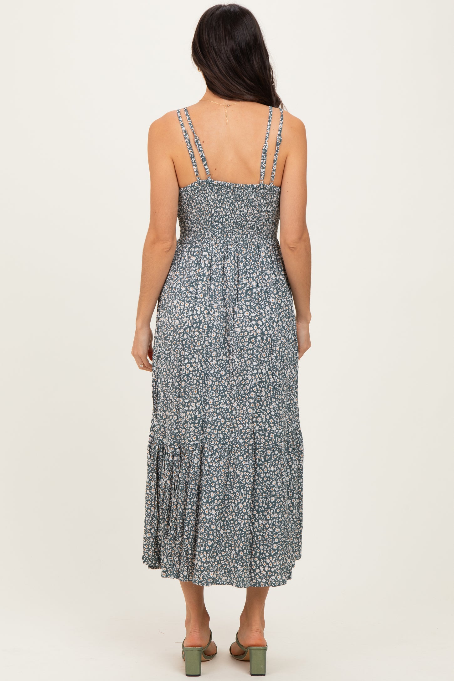 Olive Floral Lace Detail Strappy Maxi Dress