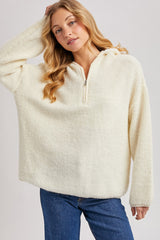 Cream Half Zip Hoodie Sweater