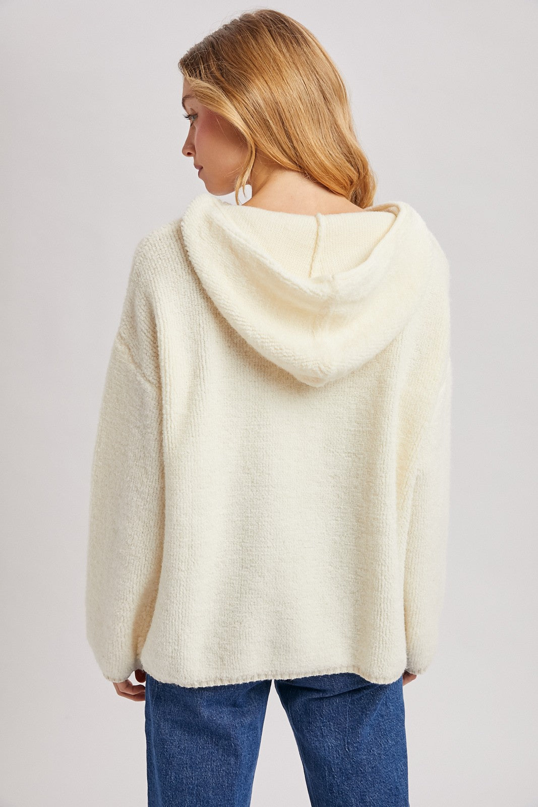 Cream Half Zip Hoodie Sweater