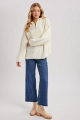 Cream Half Zip Hoodie Sweater