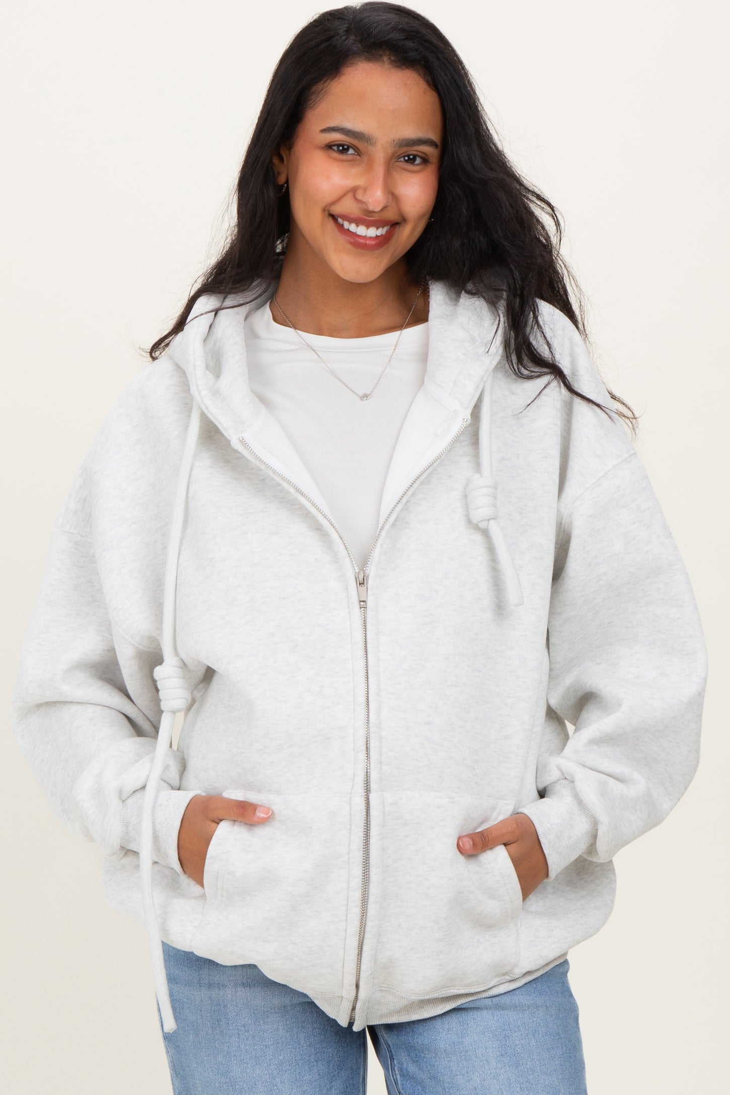 Light Grey Oversized Maternity Zip Up Hoodie