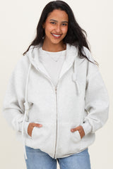 Light Grey Oversized Maternity Zip Up Hoodie