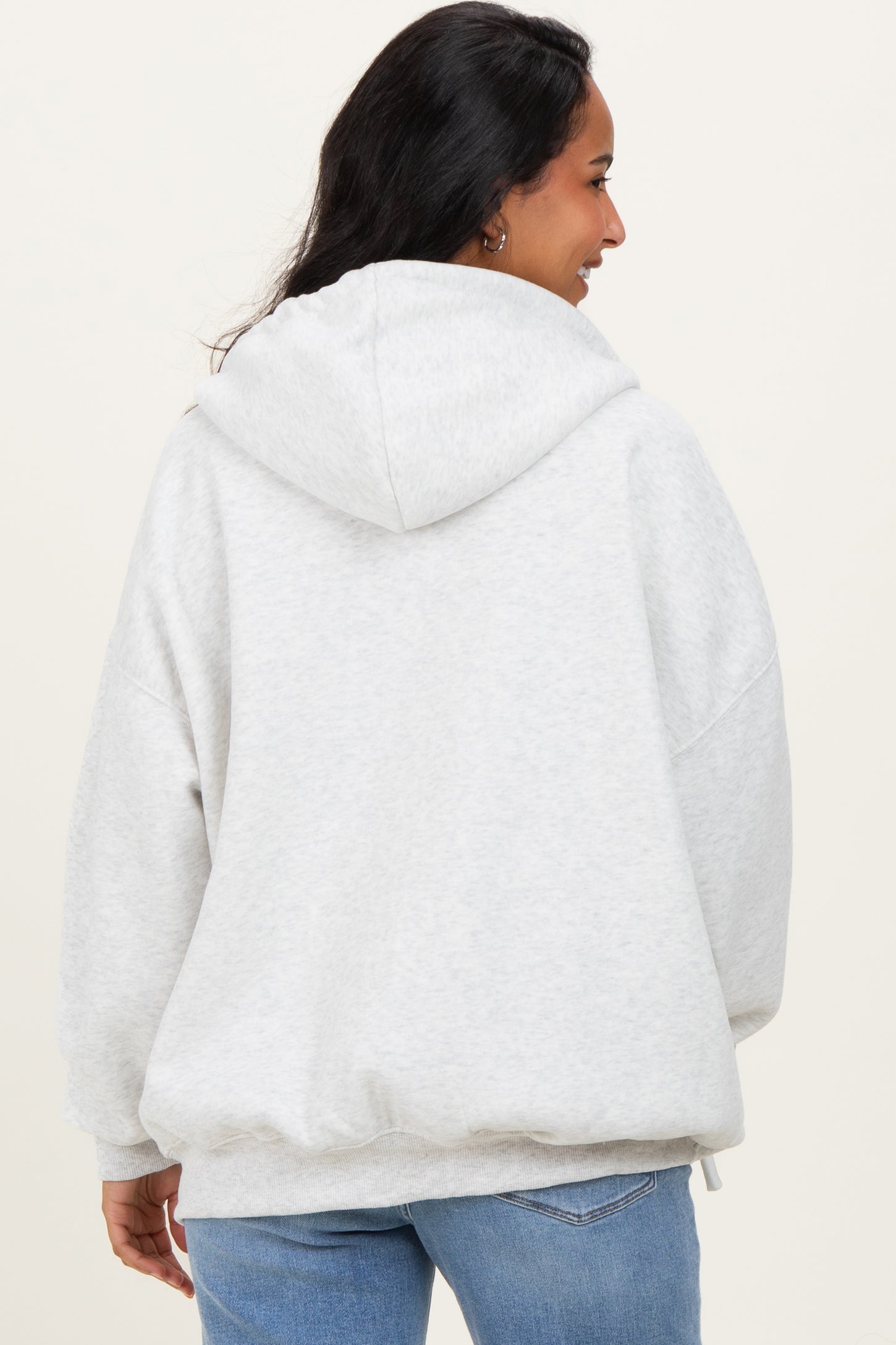 Light Grey Oversized Maternity Zip Up Hoodie