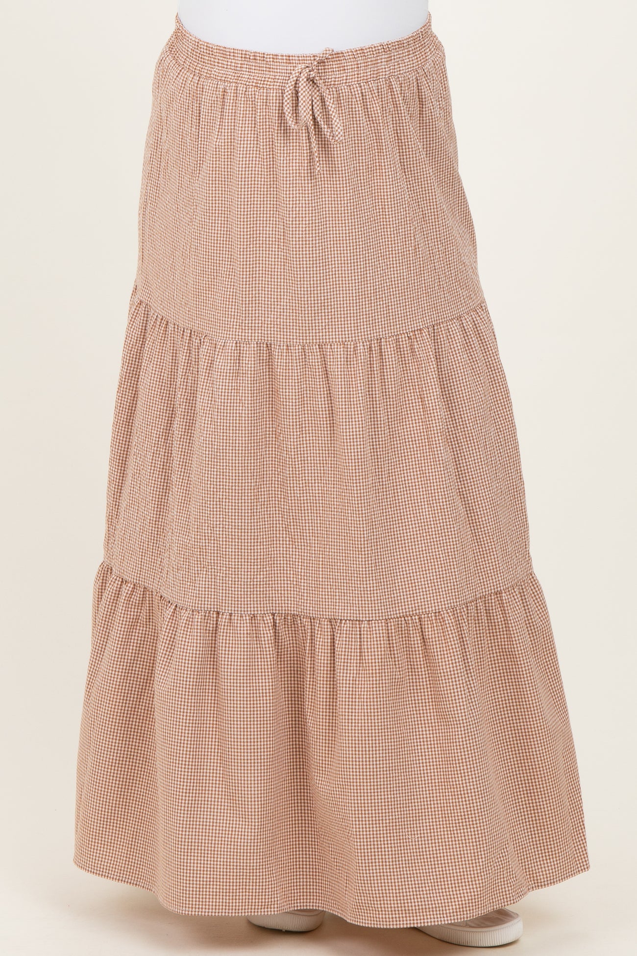 Taupe Gingham Tiered Maternity Maxi Skirt