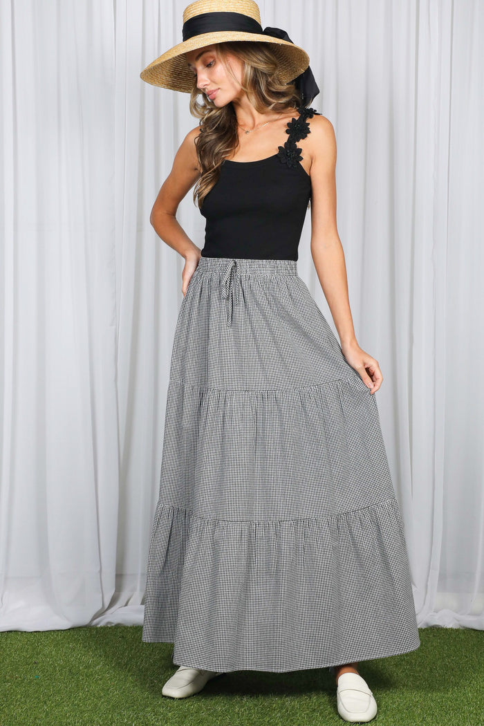 Black Gingham Tiered Maternity Maxi Skirt