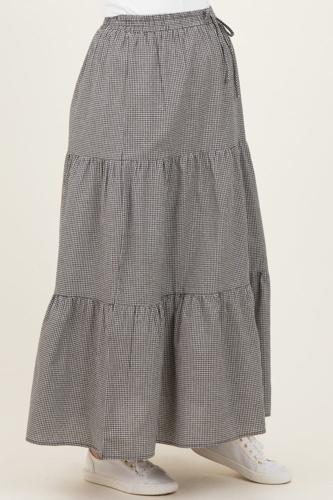 Black Gingham Tiered Maternity Maxi Skirt