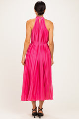 Fuchsia Pleated Halter Dress