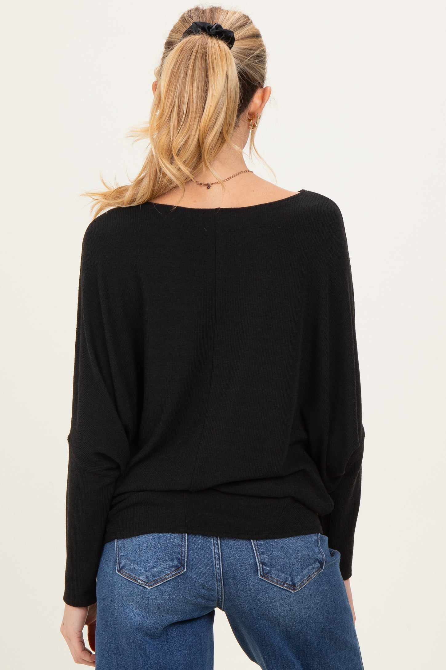 Black Ribbed Maternity Dolman Top