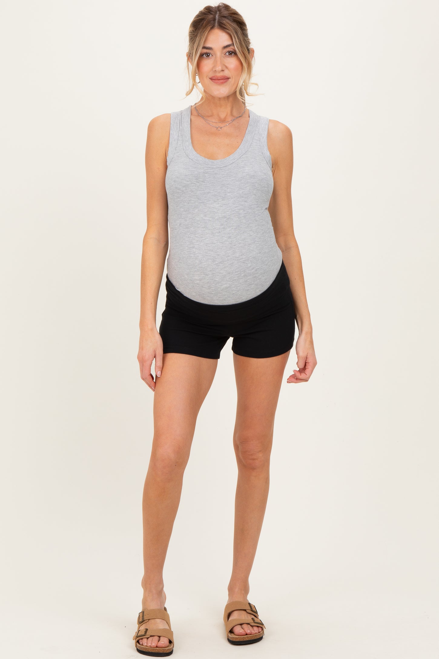 Black Foldover Waistband Maternity Shorts
