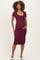 Wine Square Neck Side Slit Maternity Midi Dress