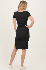 Charcoal Square Neck Side Slit Midi Dress