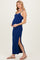 Light Navy Button Detail Sleeveless High Slit Maternity Maxi Dress