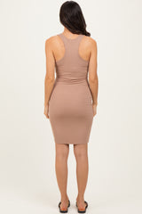 Light Taupe Rib Knit Sleeveless Dress