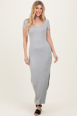 Heather Grey Square Neck Short Sleeve Maxi