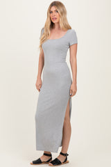 Heather Grey Square Neck Short Sleeve Maxi