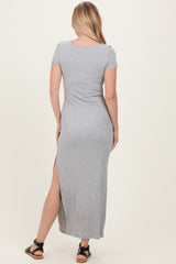 Heather Grey Square Neck Short Sleeve Maxi