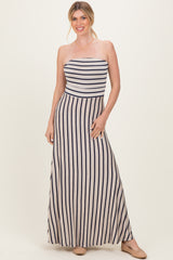 Oatmeal Striped Strapless Maternity Maxi Dress