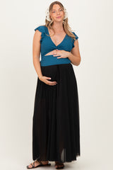 Black Mesh Maternity Maxi Skirt