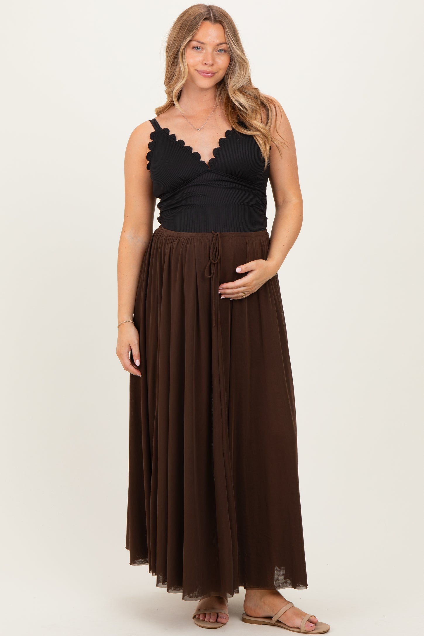 Chocolate Mesh Maternity Maxi Skirt