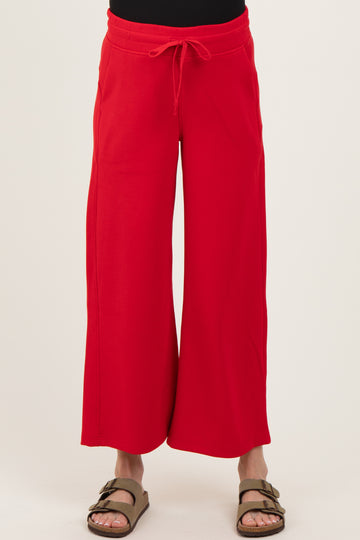 Red Ankle Wide Leg Maternity Lounge Pants