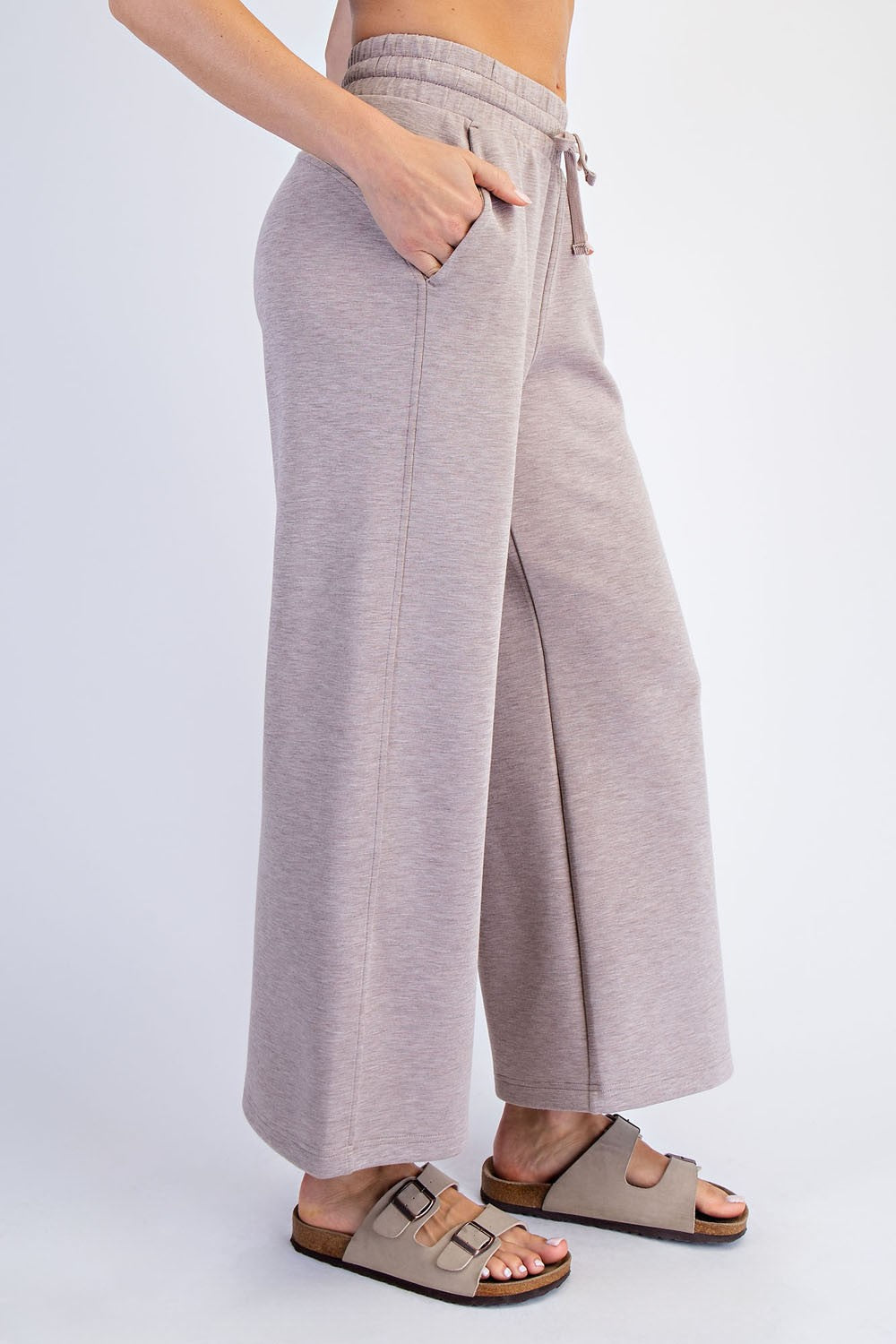 Heather Taupe Ankle Wide Leg Lounge Pants