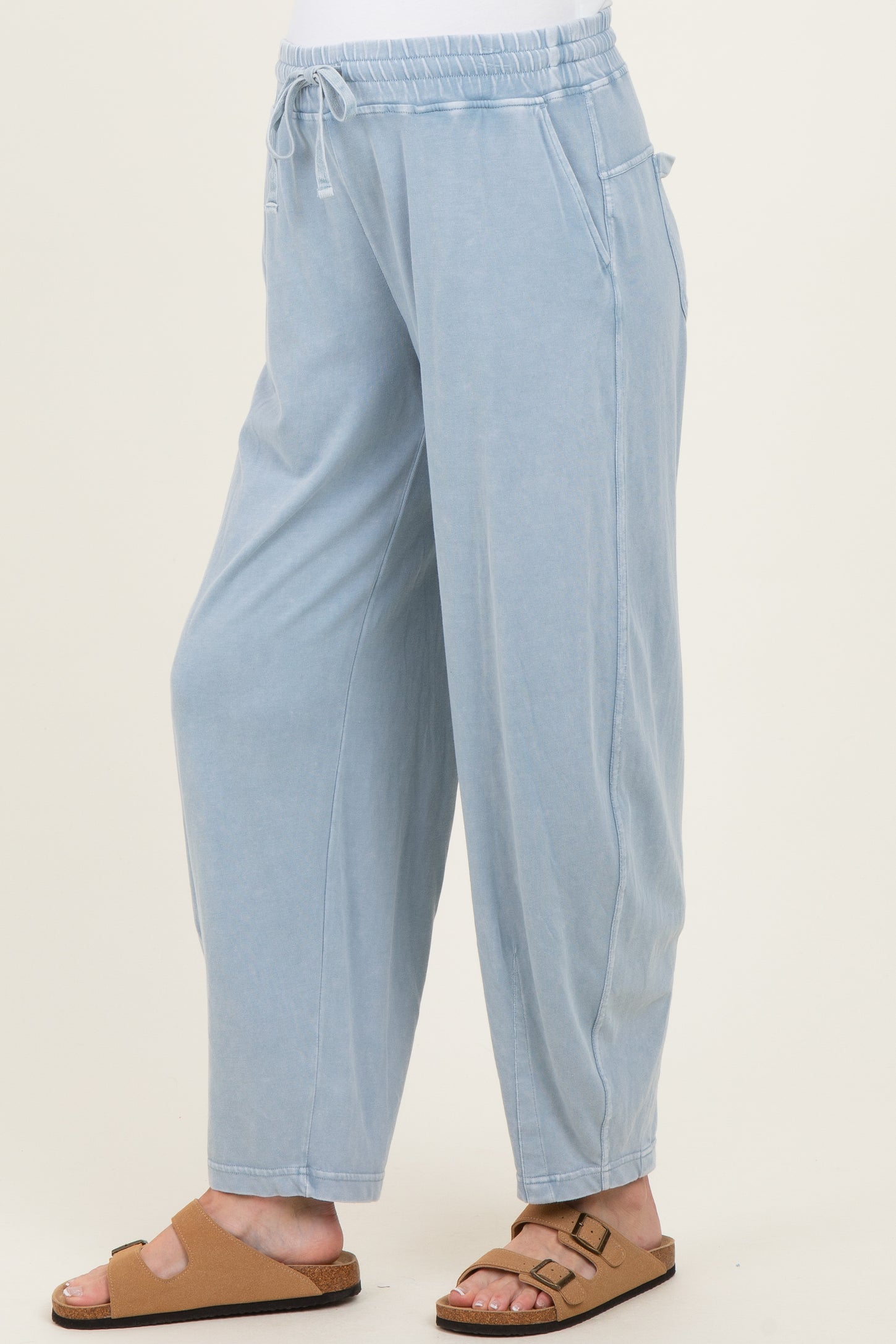 maternity wear light blue loose fit jogger pants with drawstring waist and side pockets