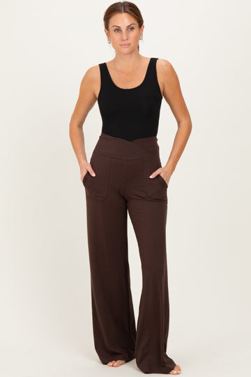 Espresso Crossover Waist Active Wide Leg Pant
