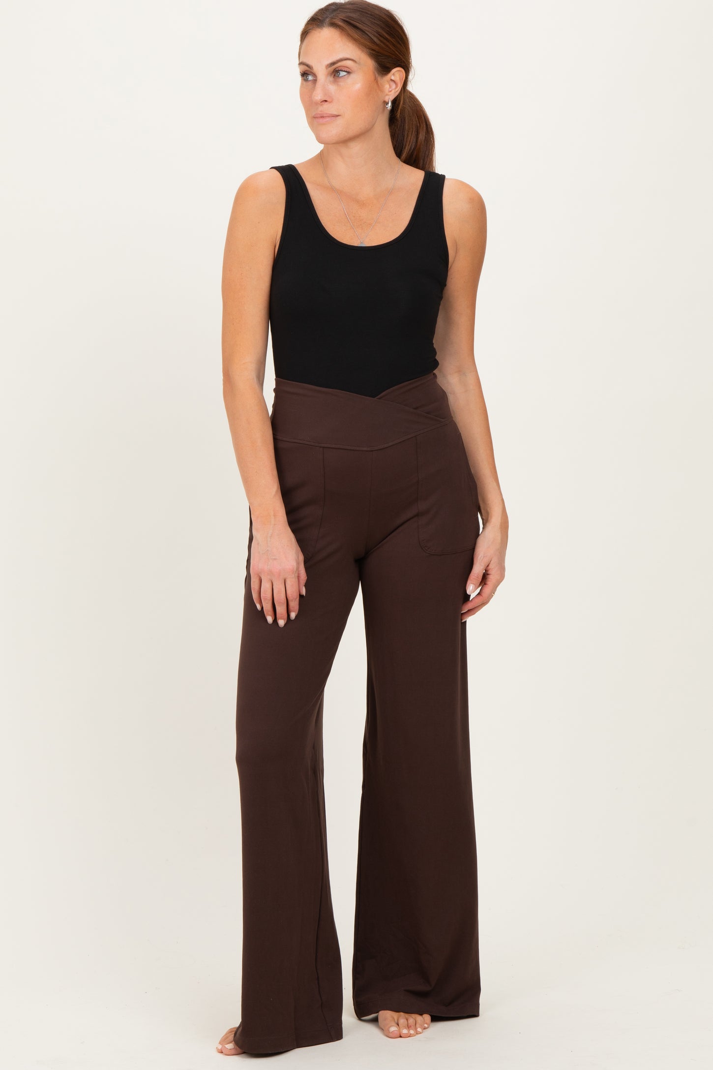 Espresso Crossover Waist Active Wide Leg Pant