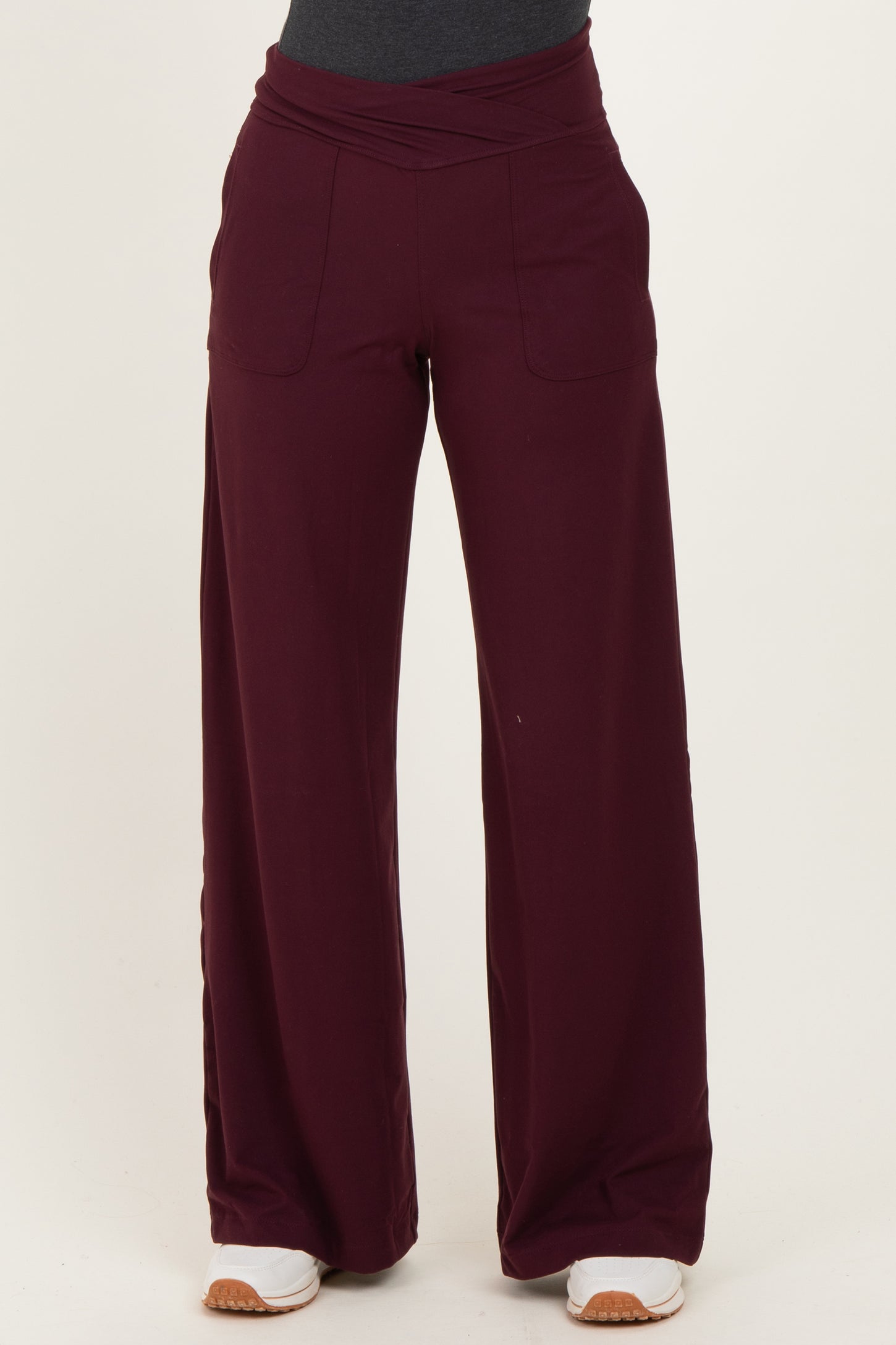 Wine Crossover Waist Active Wide Leg Pant