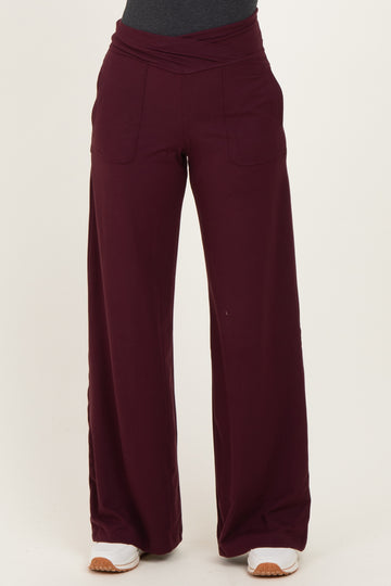 Wine Crossover Waist Active Wide Leg Pant