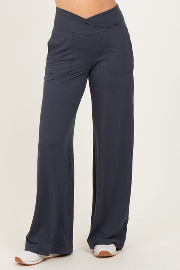 Charcoal Crossover Waist Active Wide Leg Pant