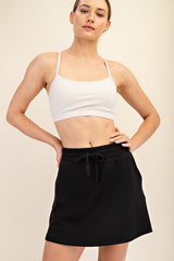 Black Drawstring Maternity Mini Skort