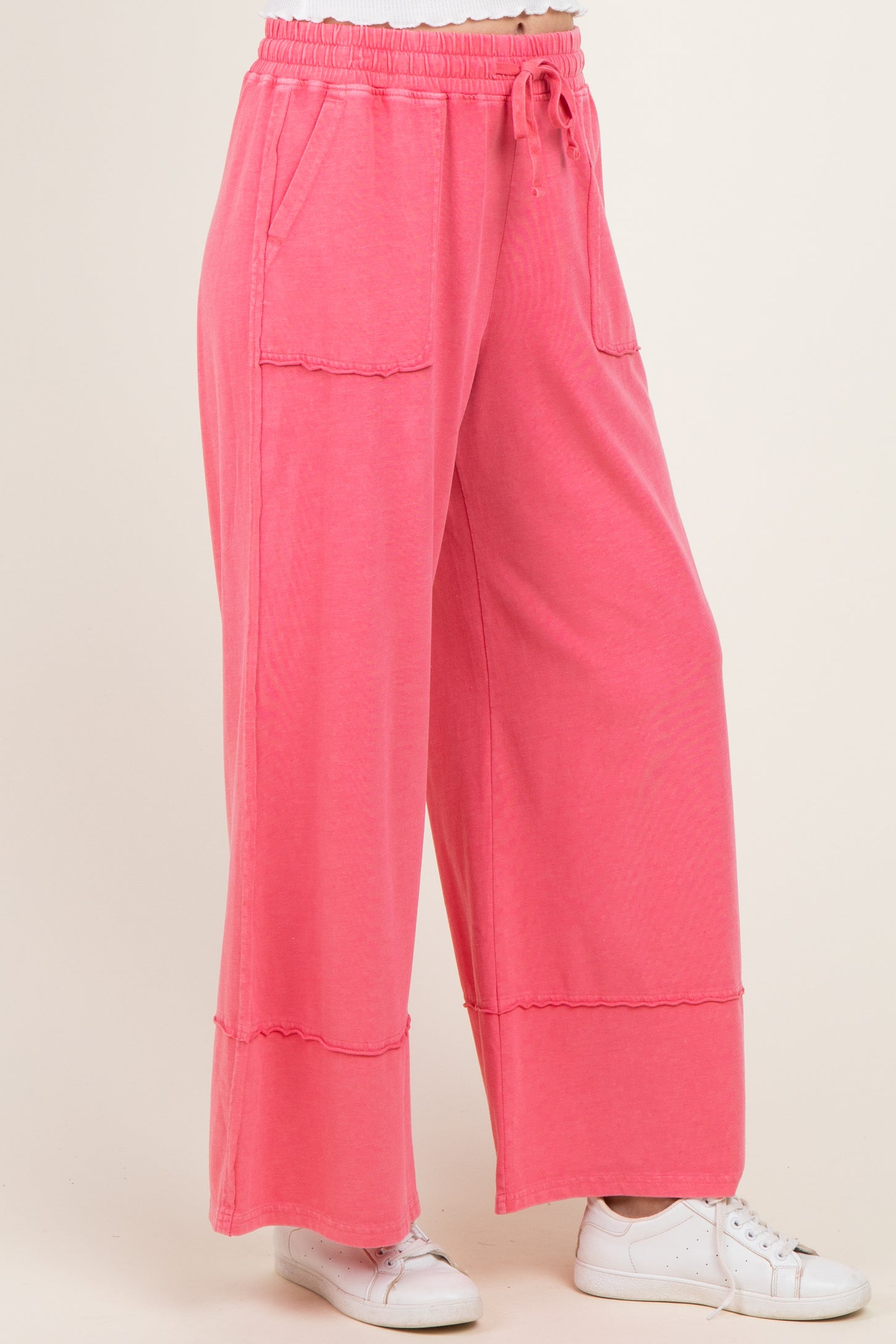 Hot Pink Mineral Wash Wide Leg Ankle Pants