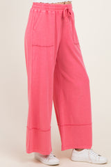 Hot Pink Mineral Wash Wide Leg Ankle Pants