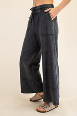 Black Mineral Wash Wide Leg Ankle Pants