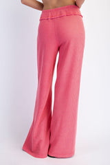 Pink Mineral Wash Waffle Knit Wide Leg Pants