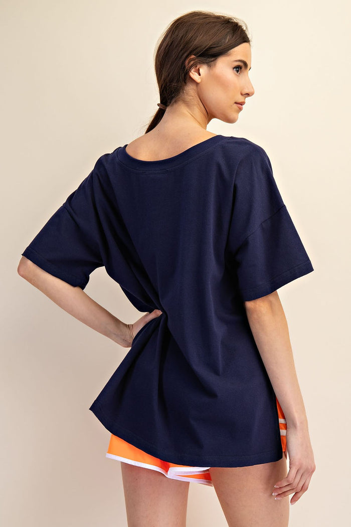 Navy Oversized Reversible V-Neck Tee
