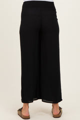 Black Smocked Waist Ankle Wide Leg Maternity Pants