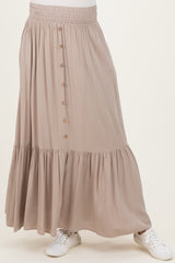 Sand Smocked Waist Button Detail Maternity Maxi Skirt