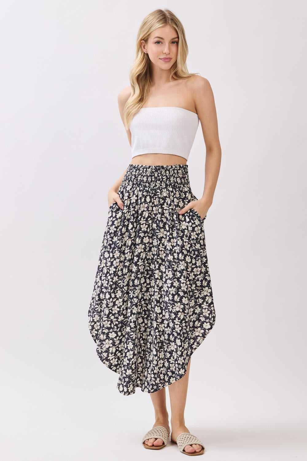 Black Floral Tulip Hem Maternity Midi Skirt