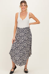 Black Floral Tulip Hem Maternity Midi Skirt