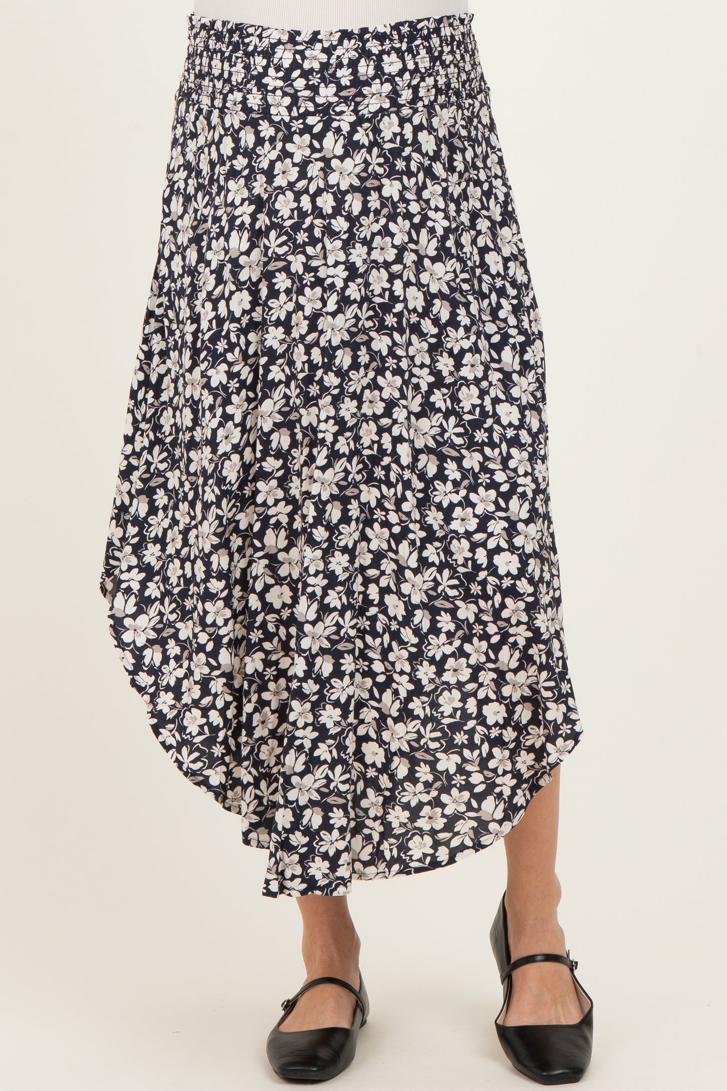 Black Floral Tulip Hem Maternity Midi Skirt