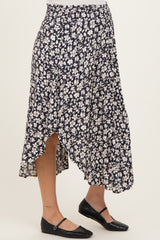 Black Floral Tulip Hem Maternity Midi Skirt
