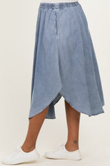 Blue Chambray Tulip Hem Maternity Midi Skirt