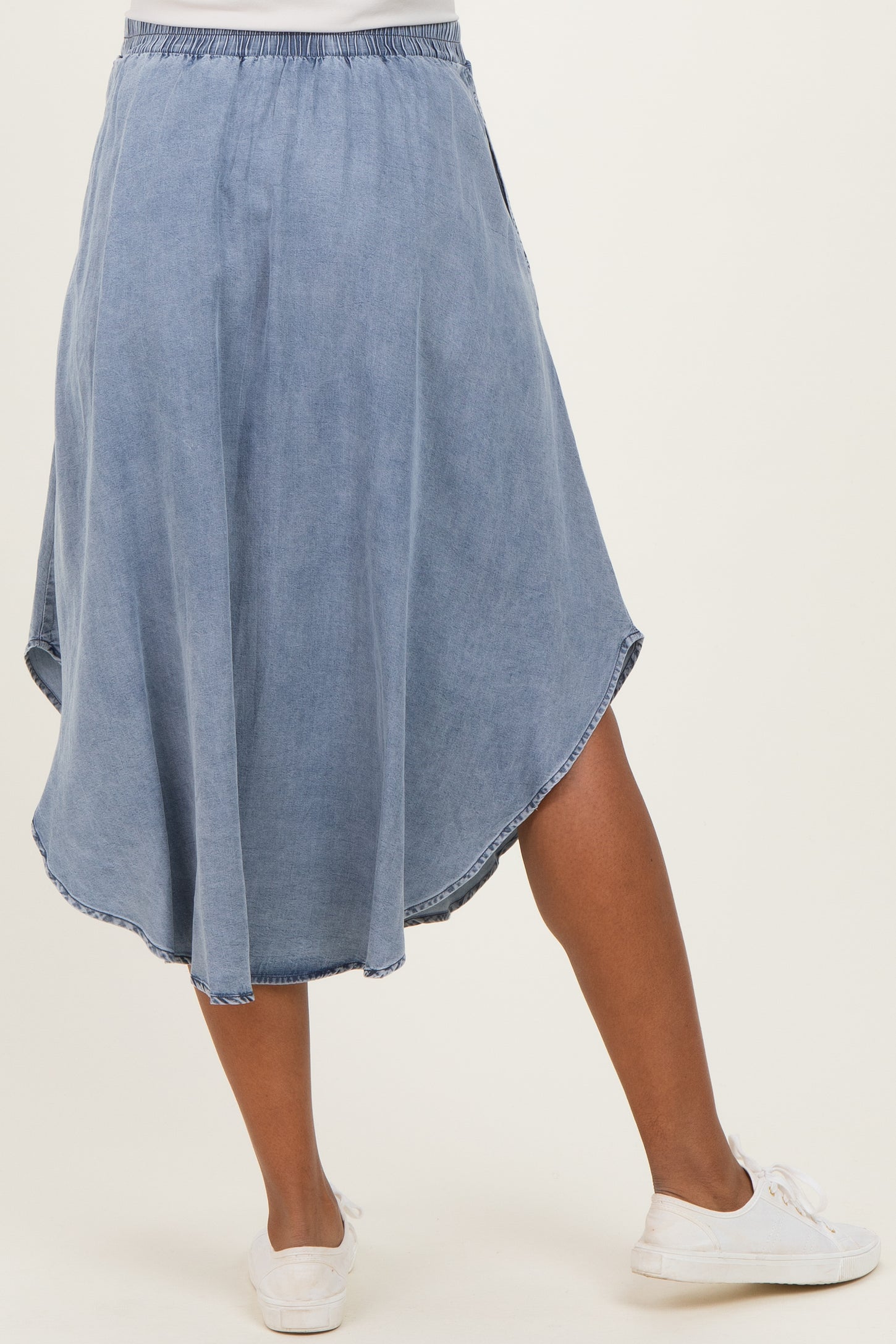 Blue Chambray Tulip Hem Maternity Midi Skirt