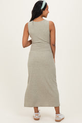 Sage Ribbed Knit Maternity Midi Tank Dress